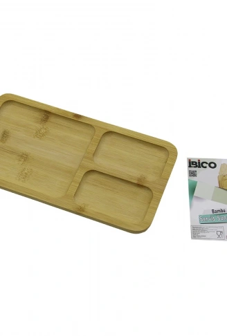 DİKDÖRTGEN 3 BÖLMELİ=2+1 AHŞAP BAMBU SERVİS SUNUM TEPSİ - TAHTASI 24.8 X 13.8 X 1.4CM (4940)