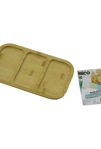 DİKDÖRTGEN 3 BÖLMELİ=2+1 AHŞAP BAMBU SERVİS SUNUM TEPSİ - TAHTASI 25 X 14 X 1.4CM (4940)