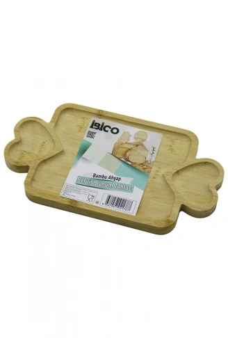DİKDÖRTGEN 3 BÖLMELİ=2İN1 KALP KULP - BÖLME + 1 AHŞAP BAMBU SERVİS SUNUM TEPSİ - TAHTASI 25 X 14 X 1.4CM (4940)