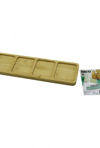 DİKDÖRTGEN  4 BÖLMELİ  AHŞAP BAMBU SERVİS SUNUM TEPSİ - TAHTASI  MİNİ TEPSİ   33 X 10 X 1.4CM (4940)