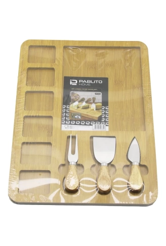 DİKDÖRTGEN  6+1 BÖLMELİ   MDF  KAHVALTI PEYNİR SUNUM PANOSU 3 BIÇAK=AHŞAP SAP 30X39.5CM (4940)