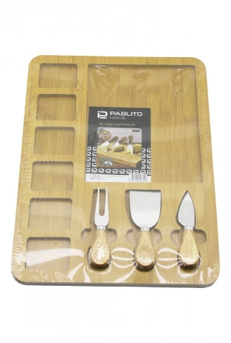 DİKDÖRTGEN  6+1 BÖLMELİ   MDF  KAHVALTI PEYNİR SUNUM PANOSU 3 BIÇAK=AHŞAP SAP 30X39.5CM (4940)