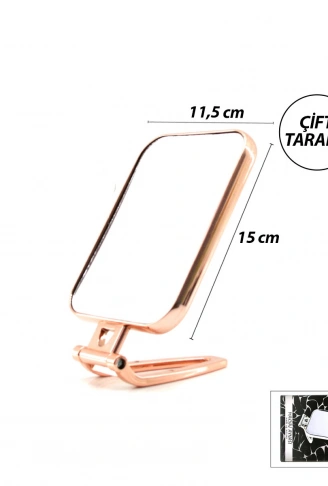 DİKDÖRTGEN - BAKIR 15X11.5CM MAKYAJ AYNASI ÇİFT TARAFLI KATLANIR AYAKLI (4940)