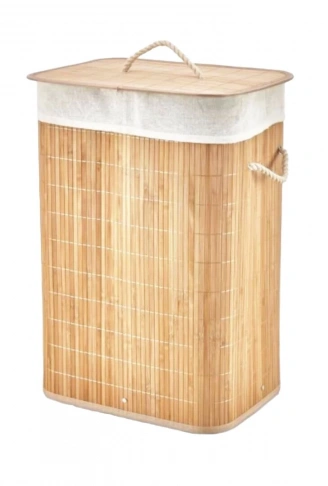 DİKDÖRTGEN BAMBU AHŞAP KİRLİ ÇAMAŞIR SEPETİ 40X30X60CM SEYYAR KAPAKLI İÇİ BEZLİ İP KULPLU (4940)