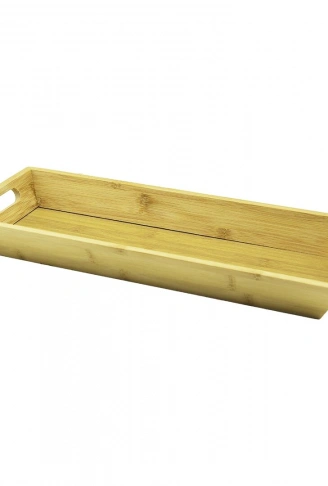 DİKDÖRTGEN ÇİFT KULPLU AHŞAP BAMBU SUNUM TEPSİSİ =16X40CM - DERİN=4CM (4940)