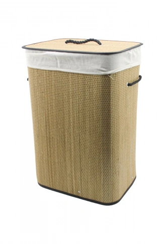 DİKDÖRTGEN HASIR - AHŞAP KİRLİ ÇAMAŞIR SEPETİ 42X32X60CM SEYYAR KAPAKLI İÇİ BEZLİ İP KULPLU (4940)