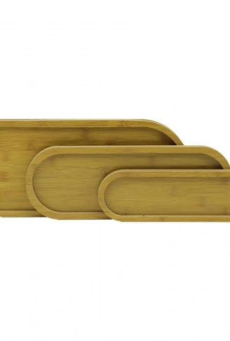 DİKDÖRTGEN - OVAL KENAR - 3LÜ SET AHŞAP MDF SUNUM TEPSİ SETİ 10X33.5-14.5X39.5-19.5X45CM (4940)