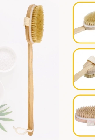 Doğal At Kılı Selülit Karşıtı Sapı Çıkabilen Ahşap Banyo Fırçası (4940)