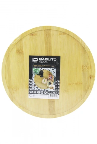 DÖNER TABLALI  AHŞAP BAMBU SUNUM TEPSİSİ - MİNİ SOFRA YUVARLAK=30CM (4940)