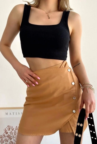 Dört çıtçıtlı Gabardin şort etek s249001