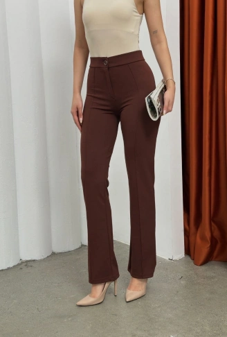 Düğmeli Palazzo pantolon kahve p170091
