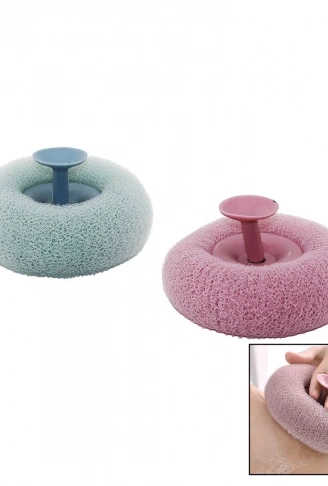 DUŞ MASAJ SÜNGERİ RENKLİ - BANYO LİFİ MASAJ NOKTALARI GÖBEKLİ VANTUZ SAPLI (4940)