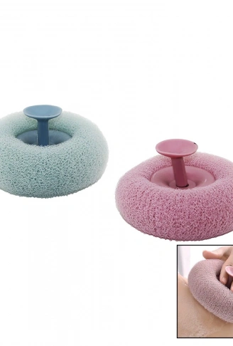 DUŞ MASAJ SÜNGERİ RENKLİ - BANYO LİFİ MASAJ NOKTALARI GÖBEKLİ VANTUZ SAPLI (4940)