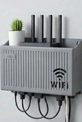 Duvar Tipi Wi-Fi Modem Saklama Kutusu(Gri) – Kablo Düzenleyici Router Raf Organizer (4940)