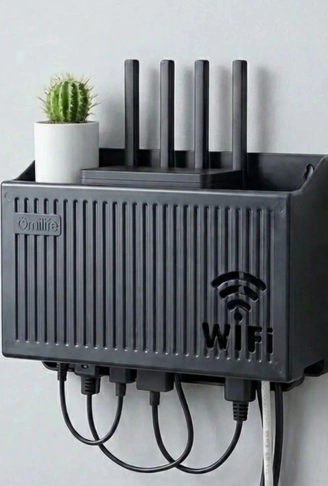Duvar Tipi Wi-Fi Modem Saklama Kutusu(Siyah) – Kablo Düzenleyici Router Raf Organizer (4940)