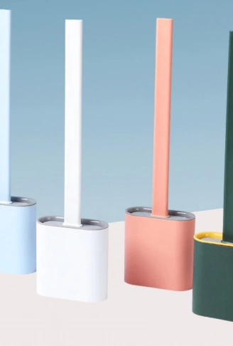 Duvara Monte Edilebilir Kapaklı Askılı Klozet Yumuşak Silikon Başlıklı Tuvalet Fırçası Seti (4940)