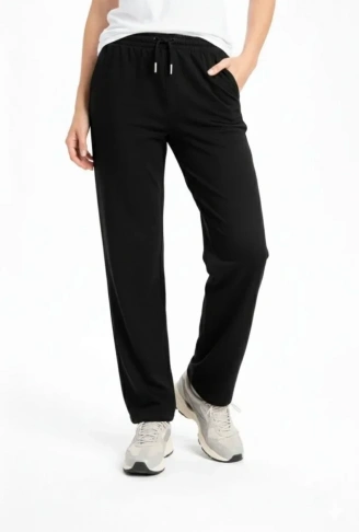 Düz Paça Beli Lastikli İpli Günlük Spor Eşofman Altı Rahat Fit - Siyah