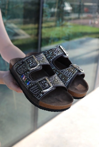 Edaj Kahverengi Nubuk Boncuk İşlemeli Terlik