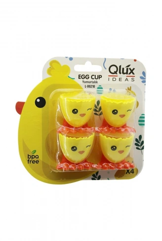EGG CUP 4PCS YUMURTALIK EMOJİ DESEN - RENKLİ PLASTİK CİVCİV AYAKLI - 1/2 KIRIK YUMURTA KABUK MODEL (4940)
