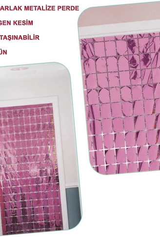 Ekstra Metalize Rose Gold Renk Disko Dikdörtgen Kesim Kapı Perdesi Dekorasyon 1x2 Metre (4767) - Lisinya