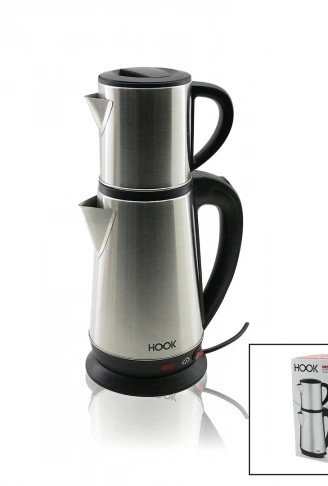 ELEKTRİKLİ ÇAY MAKİNESİ ÇAYCI SET 1.8LT SU ISITICI PLS.+ 0.8LT DEMLİK ÇELİK TABAN 1800W 360 DERECE GÖVDE HK-509 (4940)