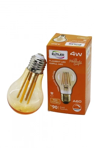ELİTLED A-60 4W - E27 GOLD COLOR FLAMENT LED RUSTİK AMPUL 500LUMEN KIRILMAZ GÖVDE (4940)