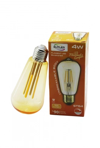 ELİTLED ST-64 4W - E27 GOLD COLOR FLAMENT LED RUSTİK AMPUL 500LUMEN KIRILMAZ GÖVDE (4940)