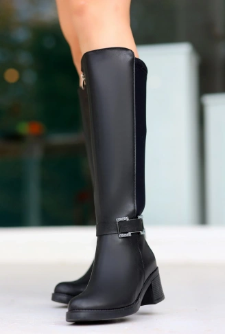Emrat Siyah Cilt Topuklu Çizme