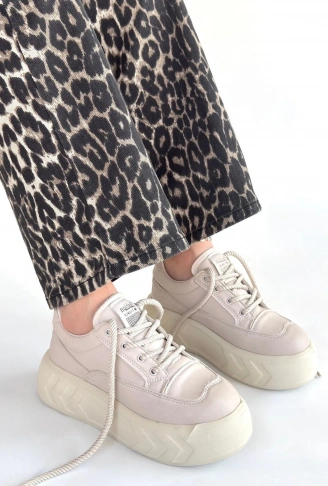 Emwa Bej Cilt Bağcıklı Spor Ayakkabı