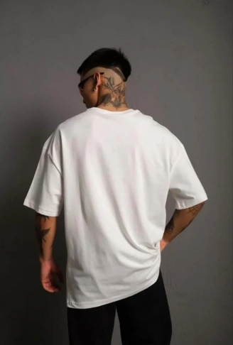 Erkek 24/1 Düz A Kalite Oversize T-shirt - Beyaz