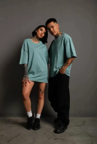 Erkek 24/1 Düz A Kalite Oversize T-shirt - Mint Yeşili