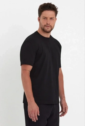 Erkek 24/1 Düz A Kalite Oversize T-shirt - Siyah