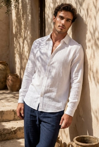 Erkek Armürlü Yarım Oversize Müslin Gömlek