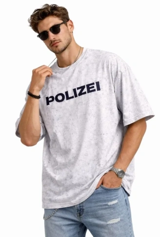 Erkek Asit Yıkamalı Oversize Tişört ön Ve Arkası Baskılı %100 Pamuk Street Style T-Shirt - Beyaz