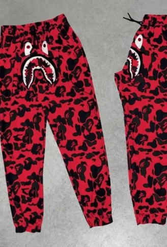 Erkek Bape Shark Dijital Baskılı Eşofman Altı - Kırmızı