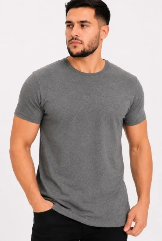 Erkek Basic Tişört Bisiklet Yaka Kısa Kol Günlük Yazlık Slim Fit T-Shirt - Antrasit