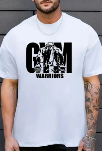 Erkek Baskılı Bisiklet Yaka Erkek T-shirt - Beyaz