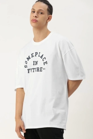 Erkek Baskılı Oversize T-shirt - Beyaz