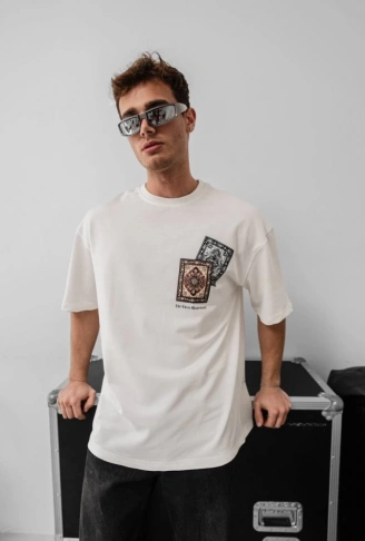 Erkek Baskılı Oversize T-shirt - Beyaz