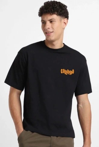 Erkek Baskılı Oversize T-shirt - Siyah