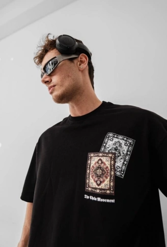 Erkek Baskılı Oversize T-shirt - Siyah