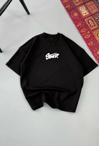 Erkek Baskılı Oversize T-shirt - Siyah