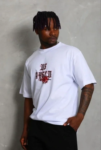 Erkek Baskılı T-Shirt Kısa Kol Bisiklet Yaka Regular Fit Rahat Kalıp Günlük Tişört - Beyaz