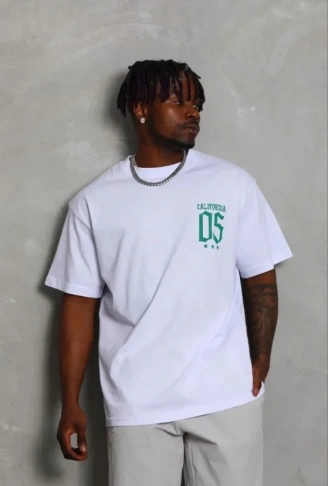 Erkek Baskılı T-Shirt Kısa Kol Bisiklet Yaka Regular Fit Rahat Kalıp Günlük Tişört - Beyaz