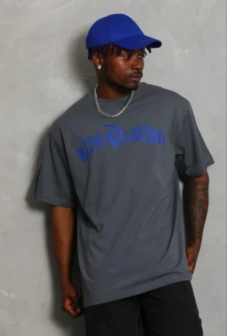 Erkek Baskılı T-Shirt Kısa Kol Bisiklet Yaka Regular Fit Rahat Kalıp Günlük Tişört - Füme