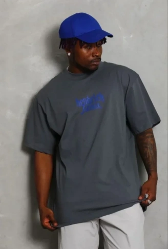 Erkek Baskılı T-Shirt Kısa Kol Bisiklet Yaka Regular Fit Rahat Kalıp Günlük Tişört - Füme