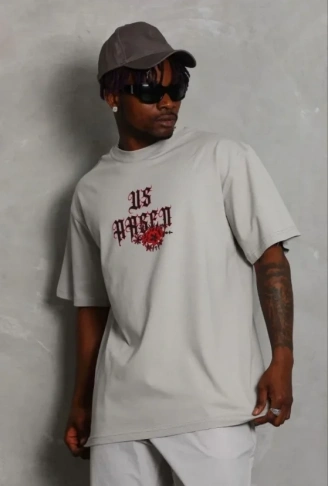 Erkek Baskılı T-Shirt Kısa Kol Bisiklet Yaka Regular Fit Rahat Kalıp Günlük Tişört - Gri