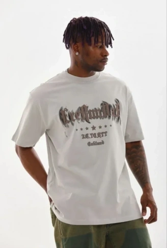 Erkek Baskılı T-Shirt Kısa Kol Bisiklet Yaka Regular Fit Rahat Kalıp Günlük Tişört - Gri