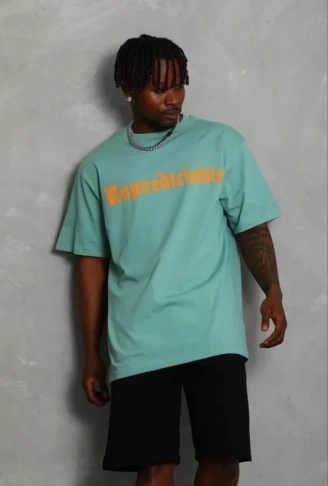 Erkek Baskılı T-Shirt Kısa Kol Bisiklet Yaka Regular Fit Rahat Kalıp Günlük Tişört - Mint Yeşili