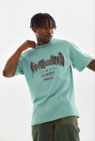 Erkek Baskılı T-Shirt Kısa Kol Bisiklet Yaka Regular Fit Rahat Kalıp Günlük Tişört - Mint Yeşili